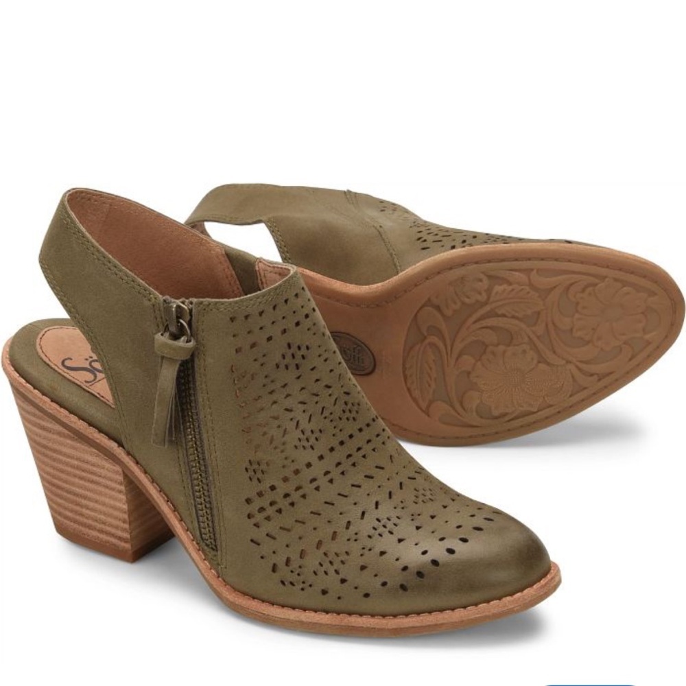 Söfft Tensley Sling back booties Laser Cut Leather Stacked Heel Sz 7
